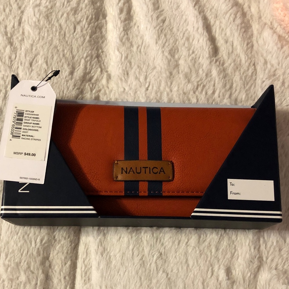 Nautica Burnt Orange Wallet with Navy Stripes NWT